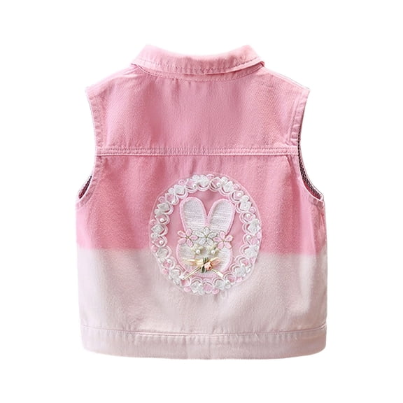 Pretxorve Kids Girls Denim Jacket Embroidered Sleeveless Tank with Ruffled Pockets Outerwear Sizes 18M-10Y
