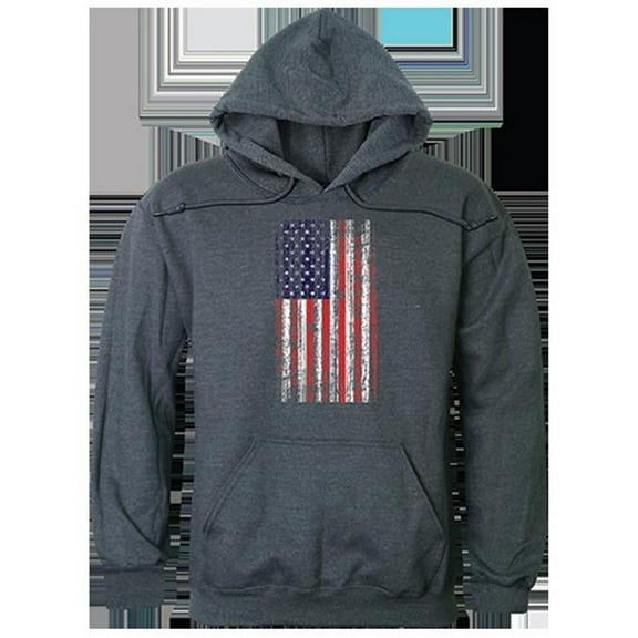Rapid Dominance Distressed Flag Graphic Pullover Sweatshirt, Heather Charcoal - Medium