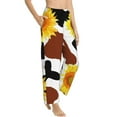 thumbnail image 2 of Uemuo Cow Print Sunflower Pattern Women's Wide Leg Palazzo Lounge Pants with Pockets Light Weight Loose Comfy Casual Pajama Pants-Small, 2 of 9
