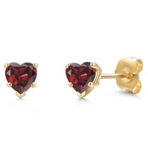 Gem Stone King 14K Yellow Gold Red Garnet Stick Earrings for Women | 1.20 Cttw | Gemstone January Birthstone | Heart Shape 5MM