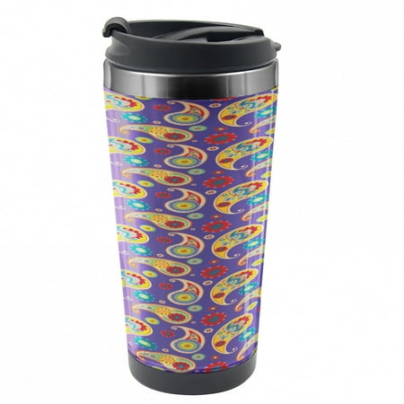 

Paisley Travel Mug Floral Buta Eastern Motif Steel Thermal Cup 16 oz by Ambesonne