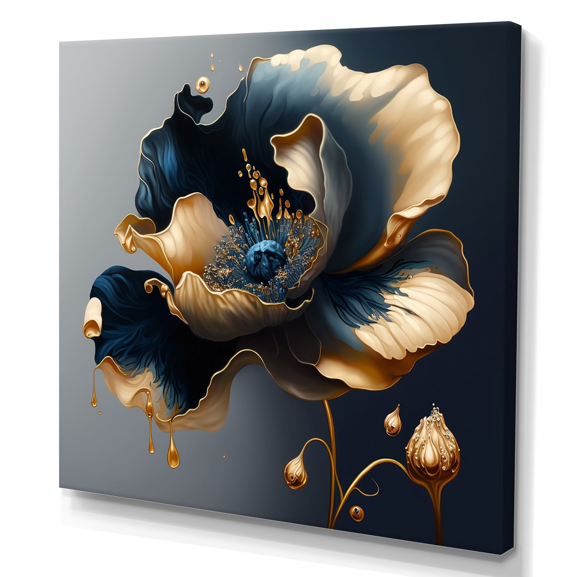 Designart Deep Blue And Gold Single Flower II Canvas Wall Art - Walmart.com