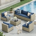 thumbnail image 6 of POTEBAN 7 Pieces Outdoor Patio Furniture Set, Grey Rattan Wicker Outdoor Conversation Sectional Sofa Set with Cushions for Backyard, Navy Blue, 6 of 9