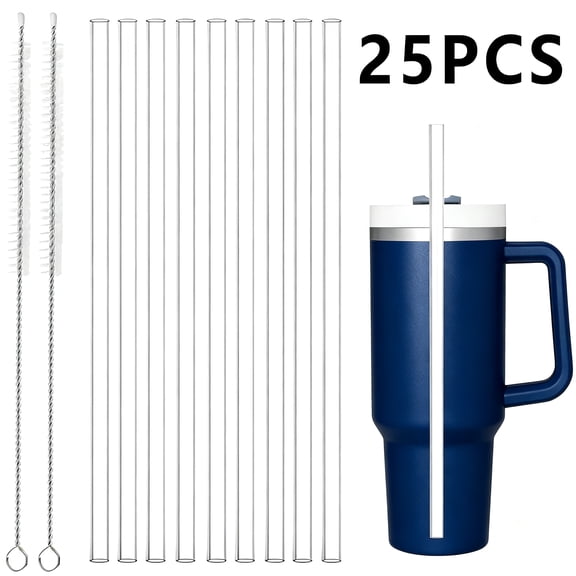 Tcwhniev 25PCS Reusable Straws Compatible with Stanley 40 oz Cup Tumbler, Assorted Color Straws 12 Inch Long with 2 Cleaning Brushes,Durable PETG, BPA-Free, with Laser-Induced Sparkle
