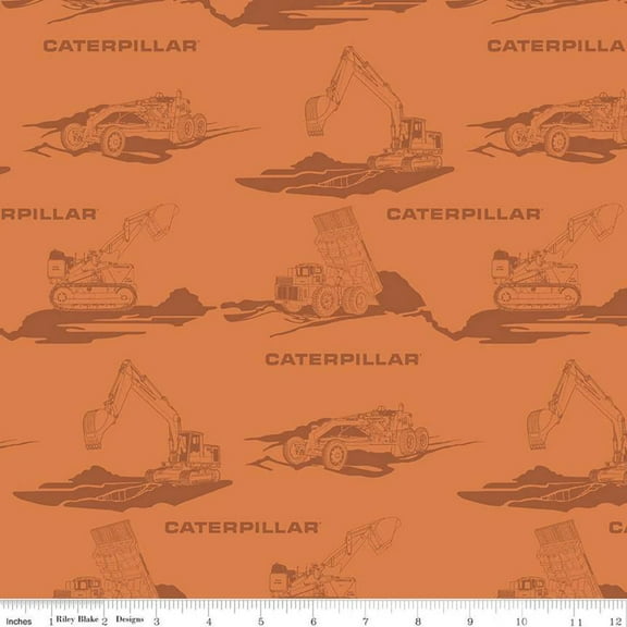 Vintage Caterpillar® Main Orange Cotton Fabric