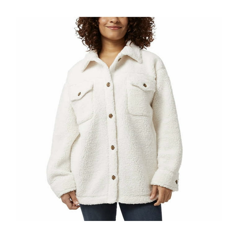 32 Degrees Heat Women's Sherpa Cozy Shirt Jacket, Cream (XL/XXL