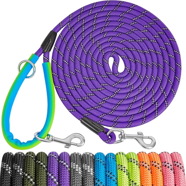 XiaZ 15FT 30FT 50FT Training Leash for Dogs, Nylon Rope Dog Leashes with 2 Swivel Hooks and Comfortable Padded Handle, Puppy Leash Lead for Small Medium Large Dogs Training, Playing, Camping,Backyard