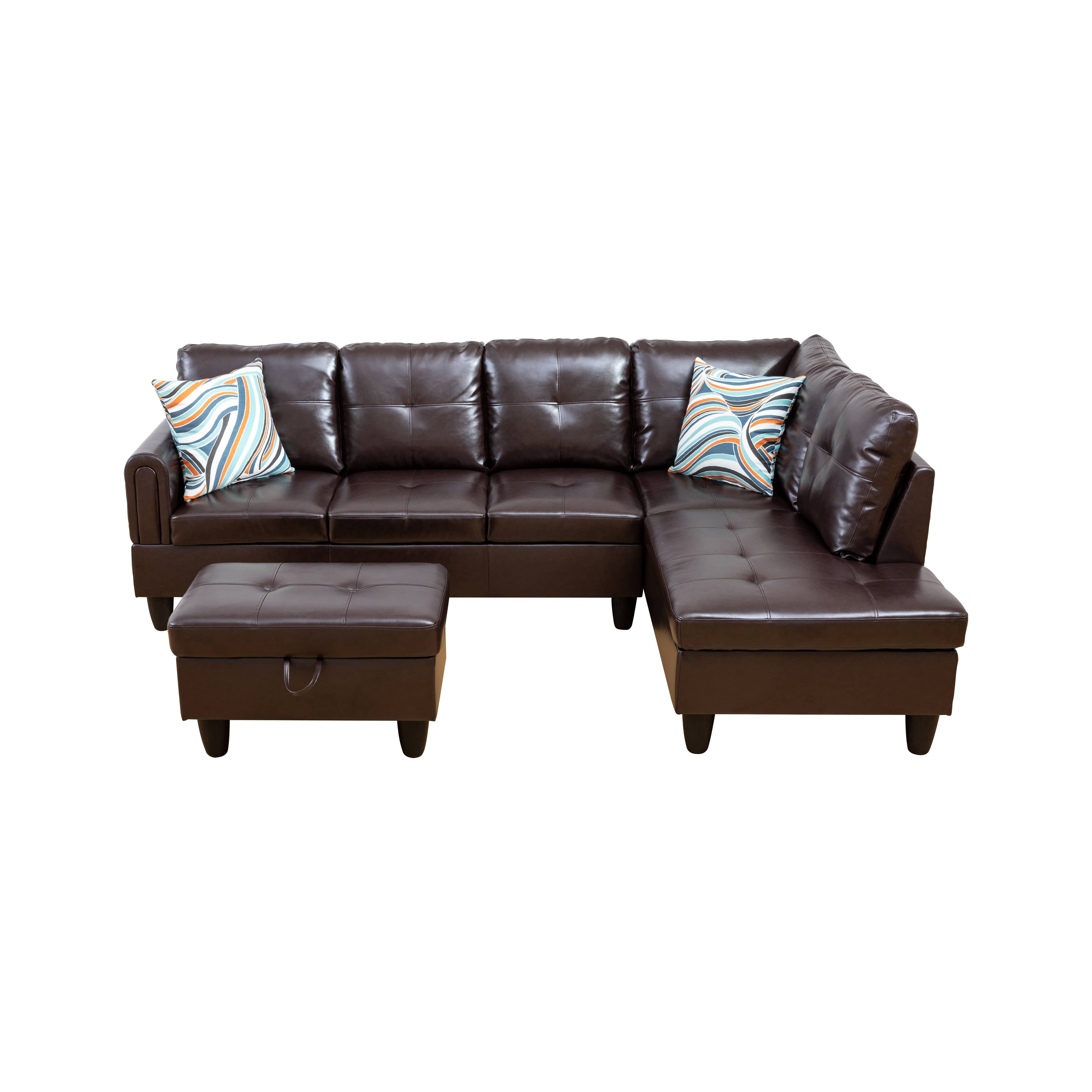 MAYEERTY 97" Modern 3-Piece Faux Leather Upholstery Sectional Couch for Living Room，Brown