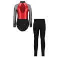 thumbnail image 2 of iiniim Girls Dance Unitard Ice Skating Outfits Long Sleeve Gymnastics Leotard with Yoga Leggings Pants Set Activewear Red 12, 2 of 7