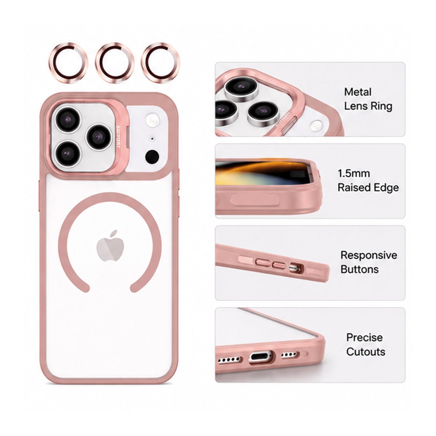 Slim Transparent Magnetic Case with Camera Stand for iPhone 17 Pro Max - Pink