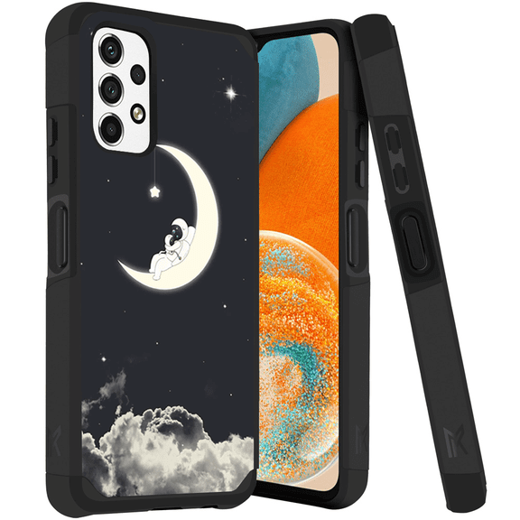 ANJ Rugged Dual Layered Shockproof Slim Hybrid Case Tempered Glass Cover Compatible with Samsung Galaxy A23 5G - Cute Astronaut