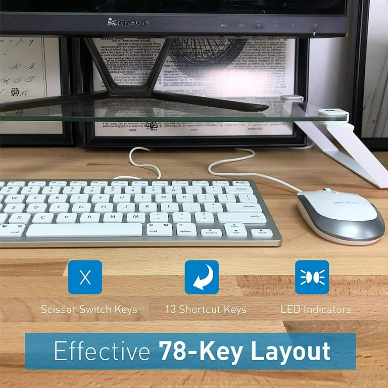Macally Mini USB Wired Keyboard & Mouse Combo for Mac, PC