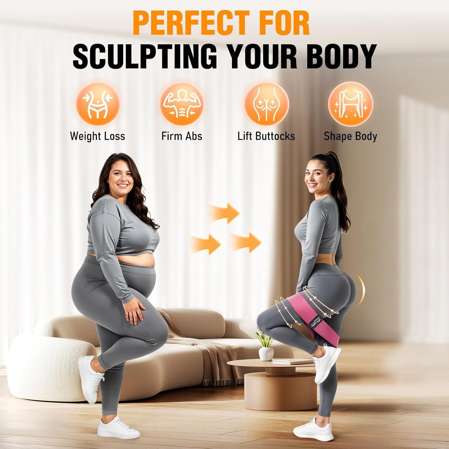 JJEAN-Fabric Resistance Bands for Working Out - Exercise Bands for Women and Men, Booty Bands for Legs and Glute, Yoga, Pilates, Rehab, Fitness and Home Workout