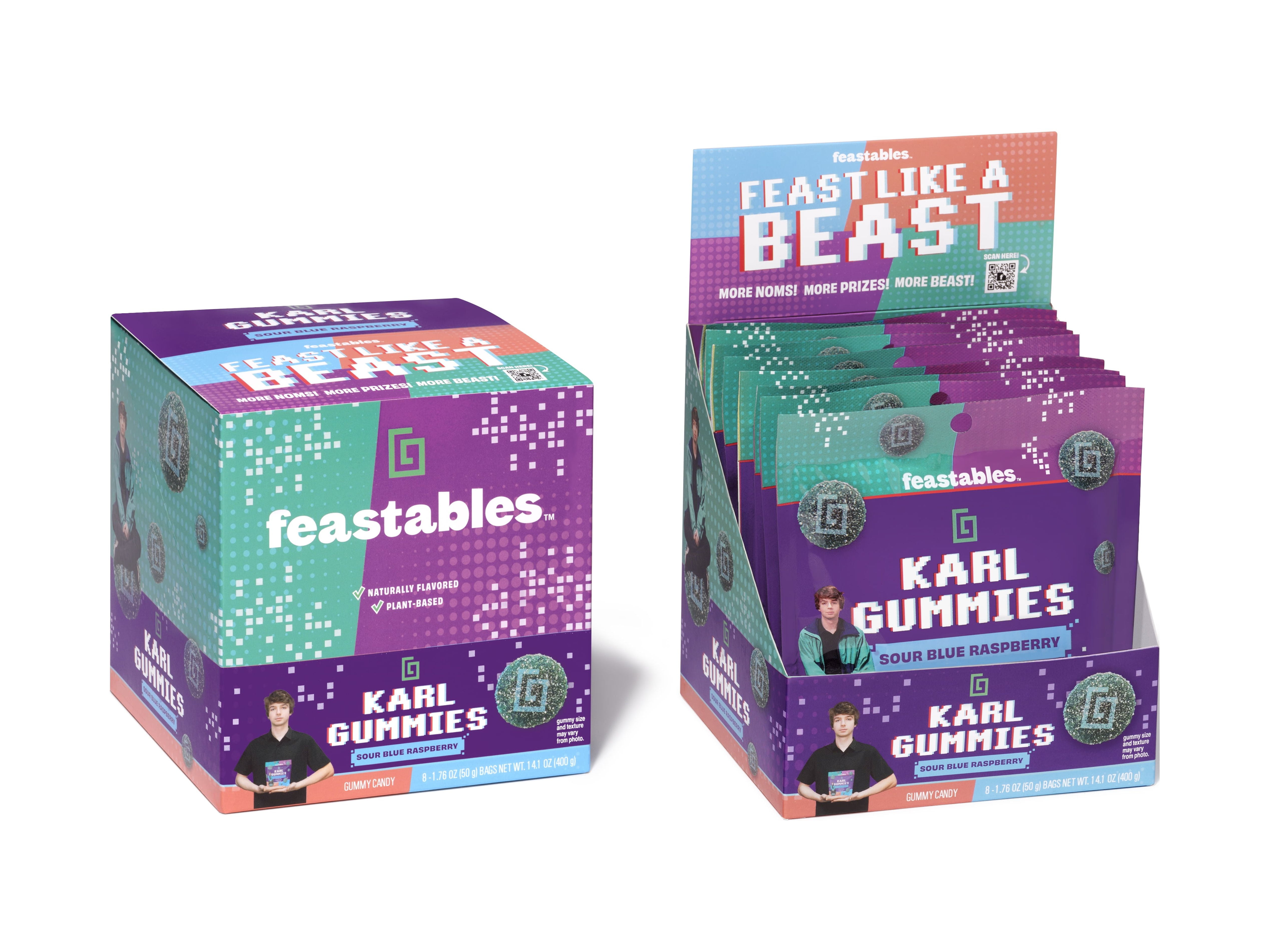 Feastables Karl Gummy Candy, Sour Blue Raspberry Flavor, 1.8 oz, 1 Bag