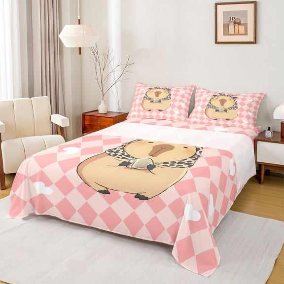 Castle Fairy Cartoon Animal Twin Sheet Sets for Preppy Children,Geometric Plaid Bedding