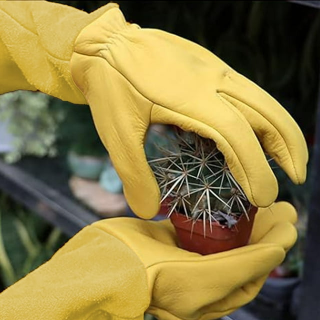 Garden Gloves with Long Sleeve Protection, Stab Proof Work Gloves for Gardening, Waterproof Design with Sponge Padding, Wrist Protection, 17.7 Inch Length, Available in Brown/Yellow/White