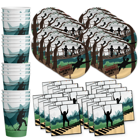 Zip Line Birthday Party Supplies - Ropes Course Adventure Birthday Supplies - Tableware Set Includes Plates Napkins Cups - Kit for 16
