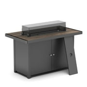 LAUSAINT HOME 43 Outdoor Fire Pit Table , 55,000 BTU Patio Propane Fire Pit with Wood Grain Tabletop & Wind Guard, Black