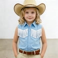 thumbnail image 3 of Faraee Girls Fringe Western Shirt Pearl Snap Button Down Cowgirl Outfits Tassel Sleeveless Cowboy Vest Blouse Tops for Kids 11-12 Years Sky Blue, 3 of 5