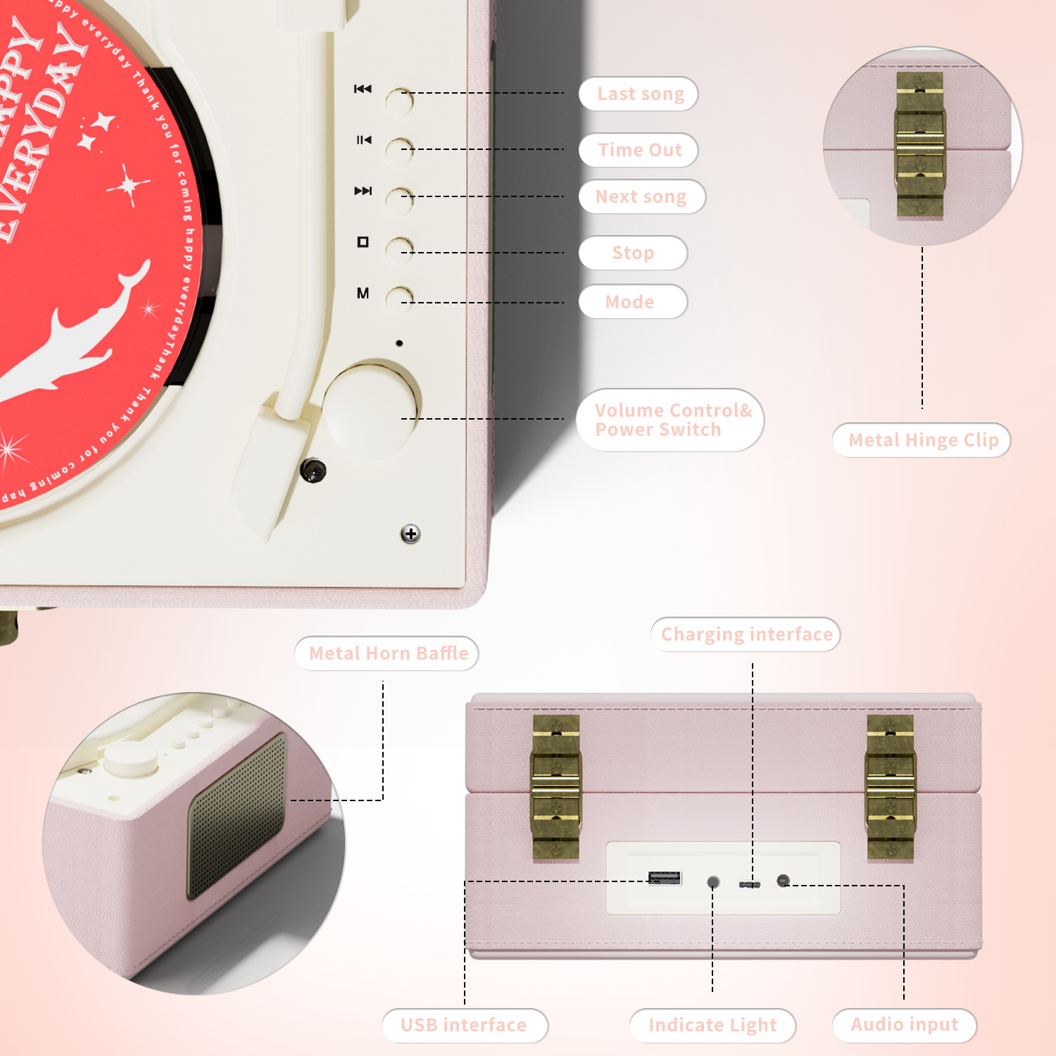 Yintiny Rechargeable Vintage CD Player with Speakers; Bluetooth Transmitter; Festival Gift; BGM Player for Home Decor