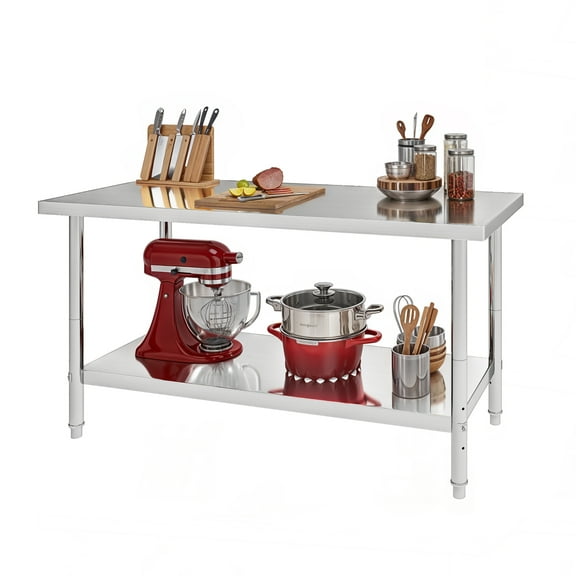 ModFusion 48"x24" Stainless Steel Worktables with Adjustable Storage, 4'x2'x2.8' ft Workstations, Commercial Metal Work Table for Prep in Kitchens Restaurants Hotels