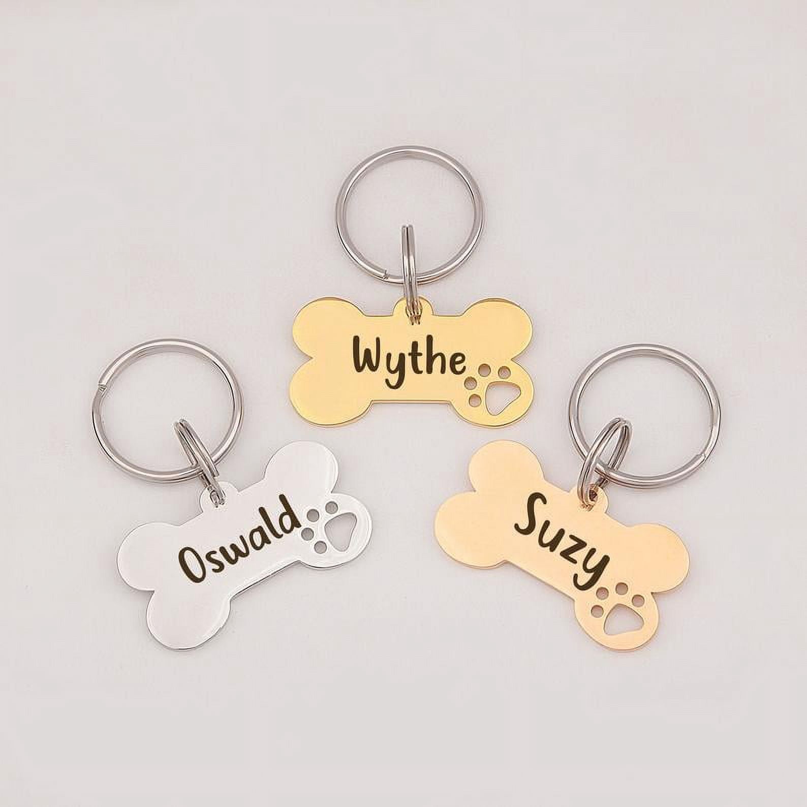 Anavia Stainless Steel Personalizable Bone Hollow Paw, All Occasion Engraved Dog ID Tag, Gold, L