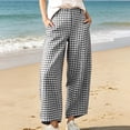 thumbnail image 6 of Zulora Women’s High Waisted Checkered Wide Leg Pants Button Fly Side Pockets Casual Summer Trousers, 6 of 9