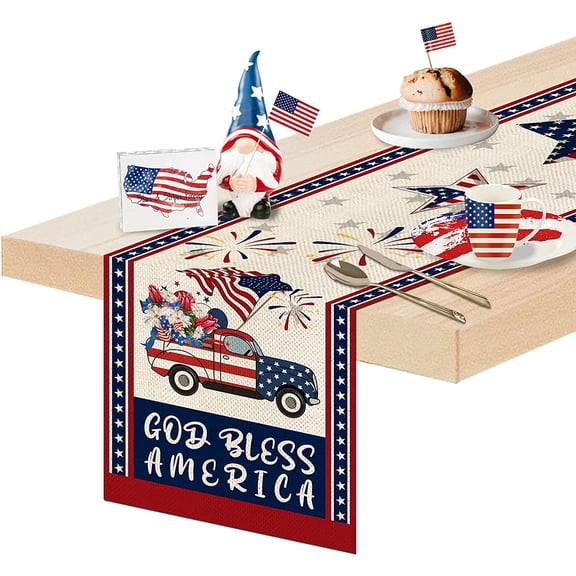 SUMAX1989 4th of July Independence Day Table Runner America Flag Star Decor for Veterans Day Party God Bless America Fourth of July Party Table Decorations 13*72 inch