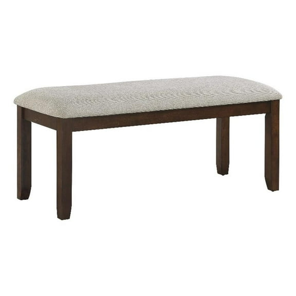 Humpty 43 Inch Bench- Gray Polyester Upholstery- Cherry Brown Solid Wood