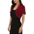 thumbnail image 4 of INSPIRE CHIC Women's Ruffle Bolero Shrug Short Sleeve Open Front Formal Cropped Cardigan M Dark Red, 4 of 6
