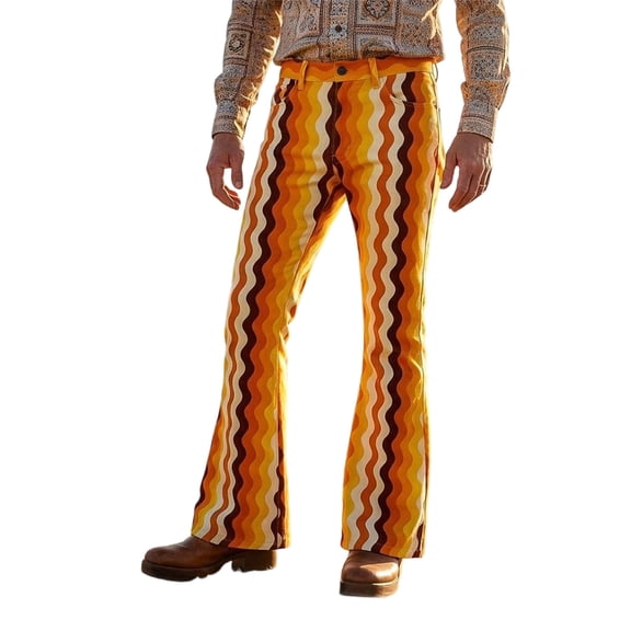 CONZONE Mens 70S Disco Flared Pants Vintage Hippie Pants for Men Trendy Funny Graphic Bell Bottoms