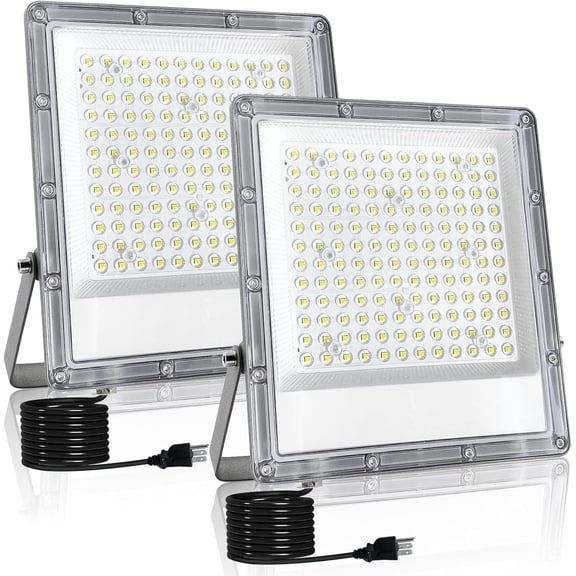 Indmird 2 pack 150W LED Flood Light Outdoor, Exterior Outdoor Flood Lights, Plug in Flood Light, for Yard, Garden, Playground, Lawn, Garages, Stadium