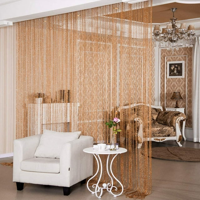 Yipa Sheer String Curtains Beads Thread Curtains Panels Glitter Tassel Window Drape Room Divider Fringe String Door Curtain