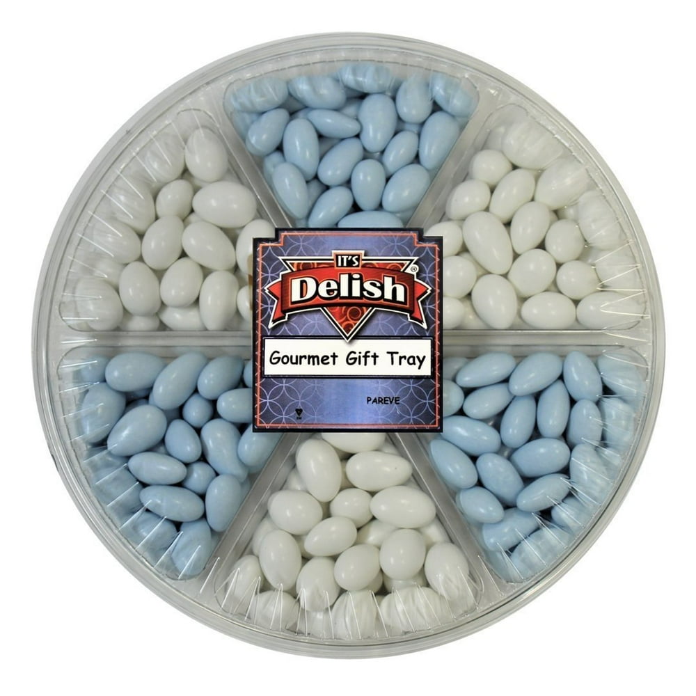 Blue & White Jordan Almond Gift Tray Large 6Section by It's Delish