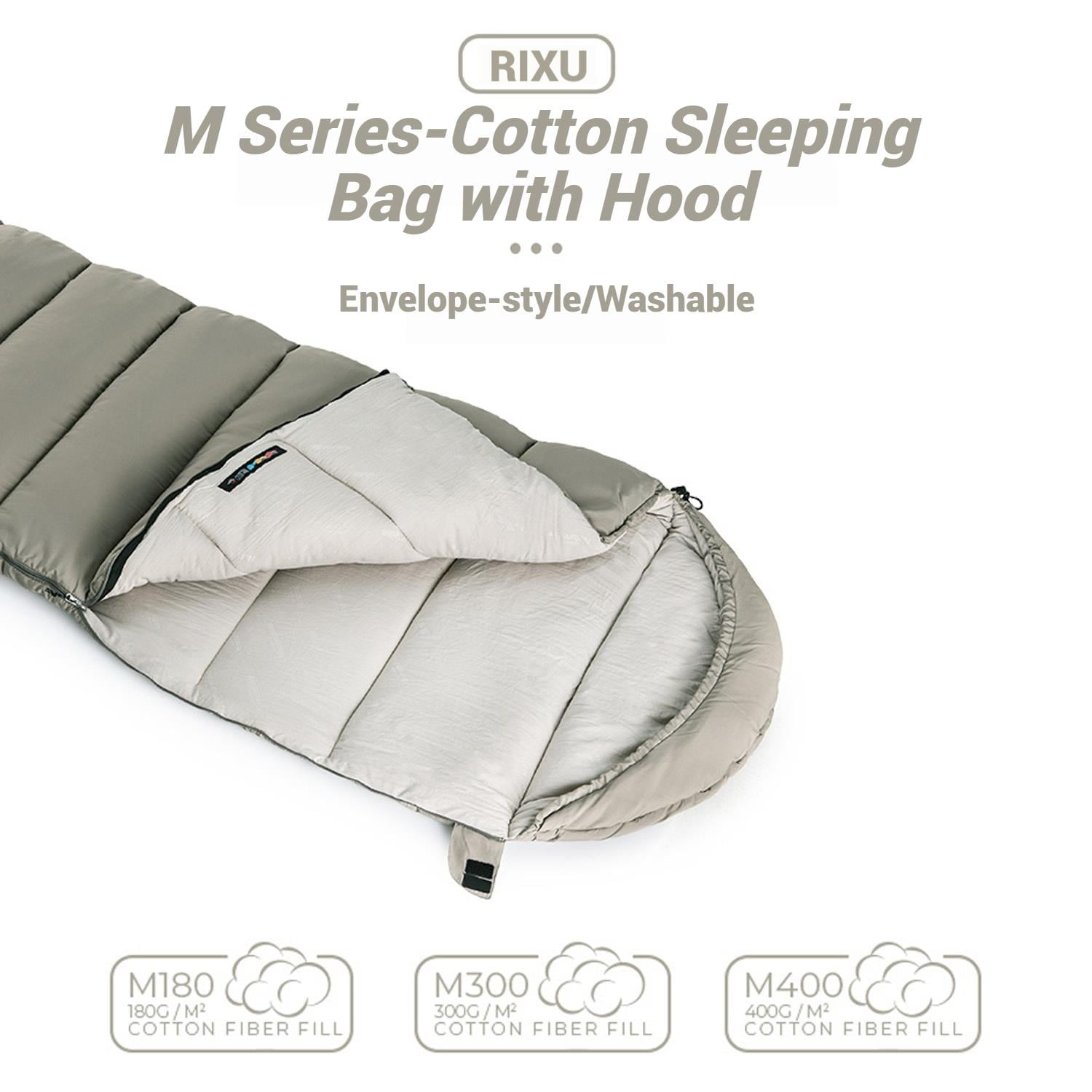 Naturehike, Cotton Sleeping Bag with Hood, Portable Envelope Sleeping Bag, Expandable&Spliced designed, Machine washable, 86.6"x31.5", M180