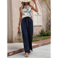 thumbnail image 6 of Womens Summer 2 Piece Outfits Sleeveless Crop Top Flowy Wide Leg Pants Matching Sets Vacation Outfits Navy L, 6 of 7