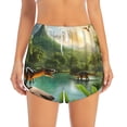 thumbnail image 2 of Pofeuu Lake Forest Dinosaur Print Women's Athletic Shorts Running Workout Shorts Tummy Control Quick Dry Gym Shorts with Pockets Double layer sports shorts-Medium, 2 of 7