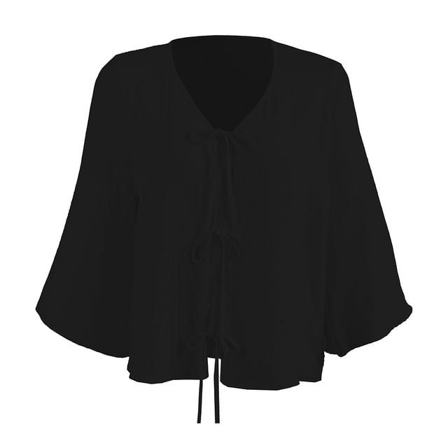 Blusa George para Mujer, Escote V con Amarres en Centro Delantero Negro Talla EG