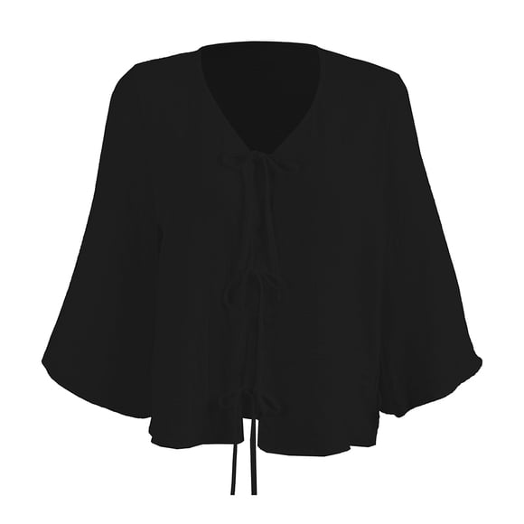 Blusa George para Mujer, Escote V con Amarres en Centro Delantero Negro Talla M