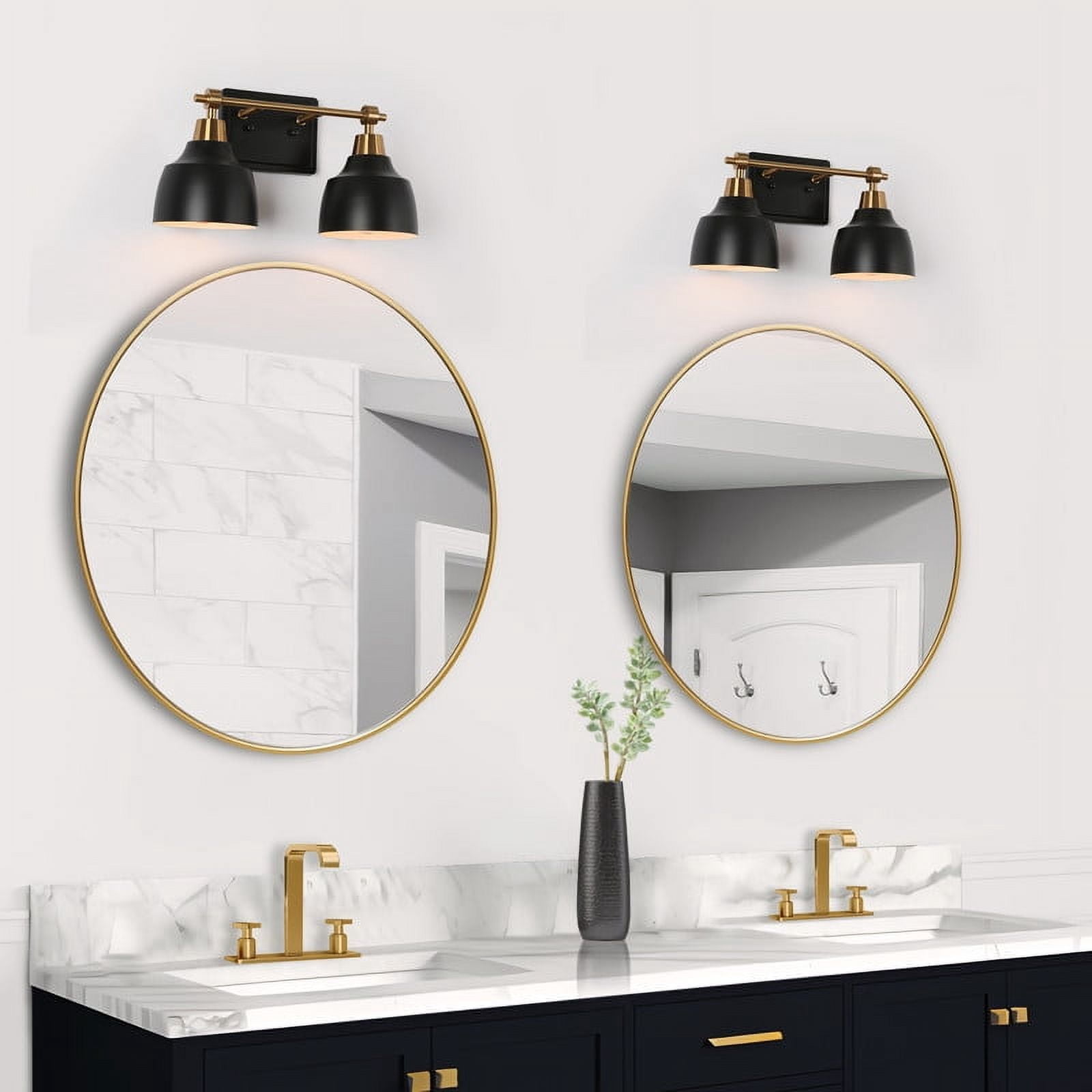 LNC 2-Light Bathroom Vanity Light in Matte Black and Gold, Modern Metal Wall Fixture
