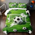 thumbnail image 2 of Manfei Soccer Sport Bed Spread Queen, Football Field Queen Coverlet Set, Green Black White 03, Gray Reversible 3 Pieces, 1 Quilt and 2 Pillowcases, 2 of 7