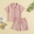 thumbnail image 2 of Huesdet Baby Boys Clothes Set Toddler Boys Button- Shirt Tops + Cotton Gauze Shorts Summer Outfit 2PCS with Pockets(Pink,18-24 Months), 2 of 6
