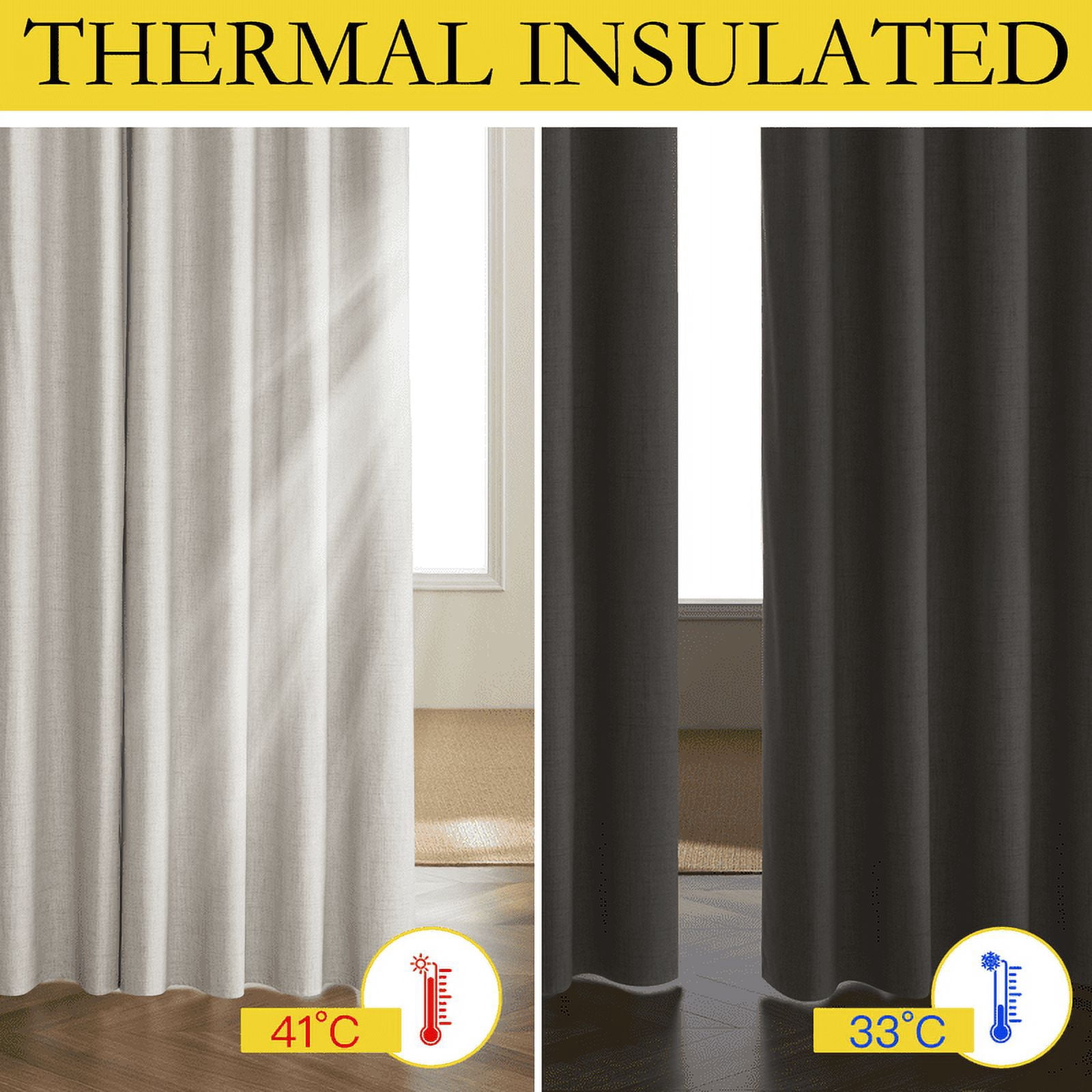 NICETOWN 100% Blackout Curtains for Bedroom Grommet Energy Saving Noise Reducing Solid Linen Drapes, W42 x L90, Angora, 2 Panels