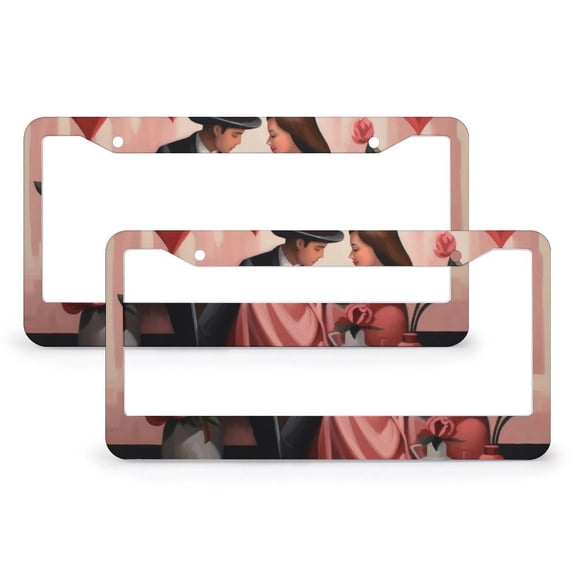 License Plate Frames Valentines Day Couple Licenses Plates Frames Front Licenses Plate Covers Car Tag Frame 2 Pieces Love Heart Holiday Decorations Aluminum Metal License Plate Frame for Women