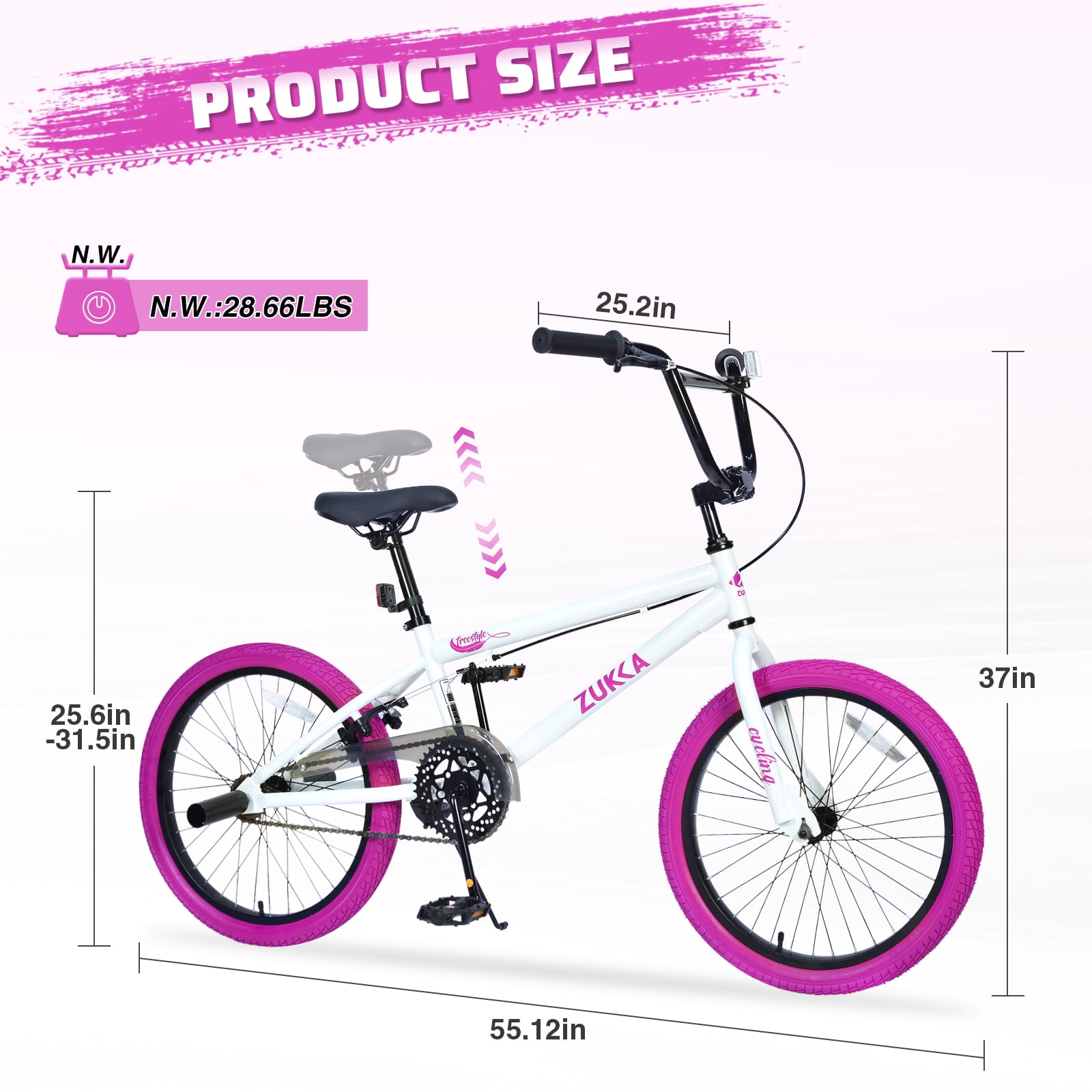 20-Inch Wheels Bike, Single-Speed Mountain Bicycle with Rear Brake,White