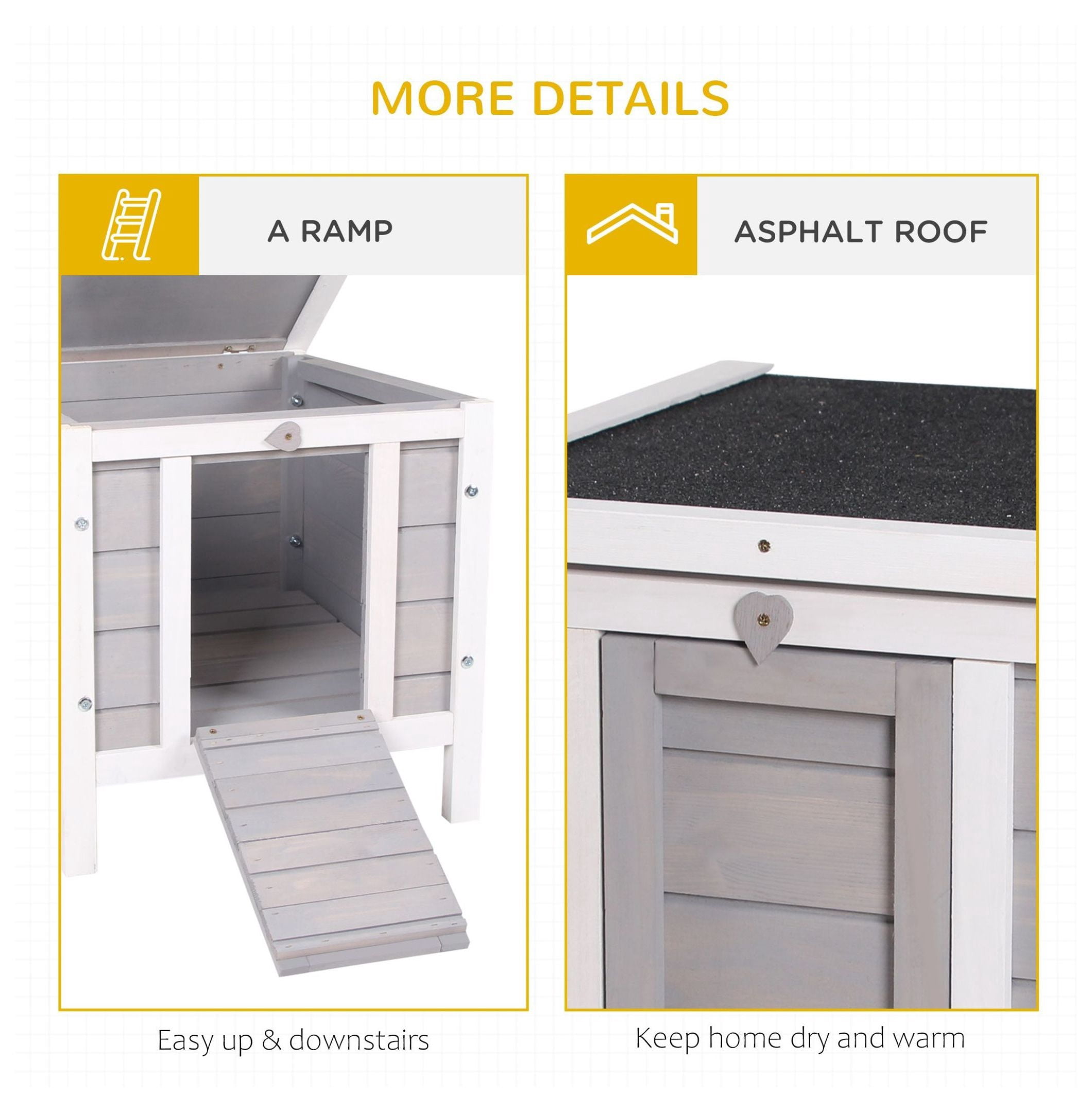 Rabbit Pen, Outdoor Wooden Rabbit Hutch Bunny Guinea Pig Cage with Waterproof Roof Gray