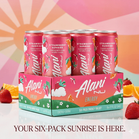 Alani Nu Strawberry Sunrise Energy Drink, 12 fl oz Cans, Pack of 6