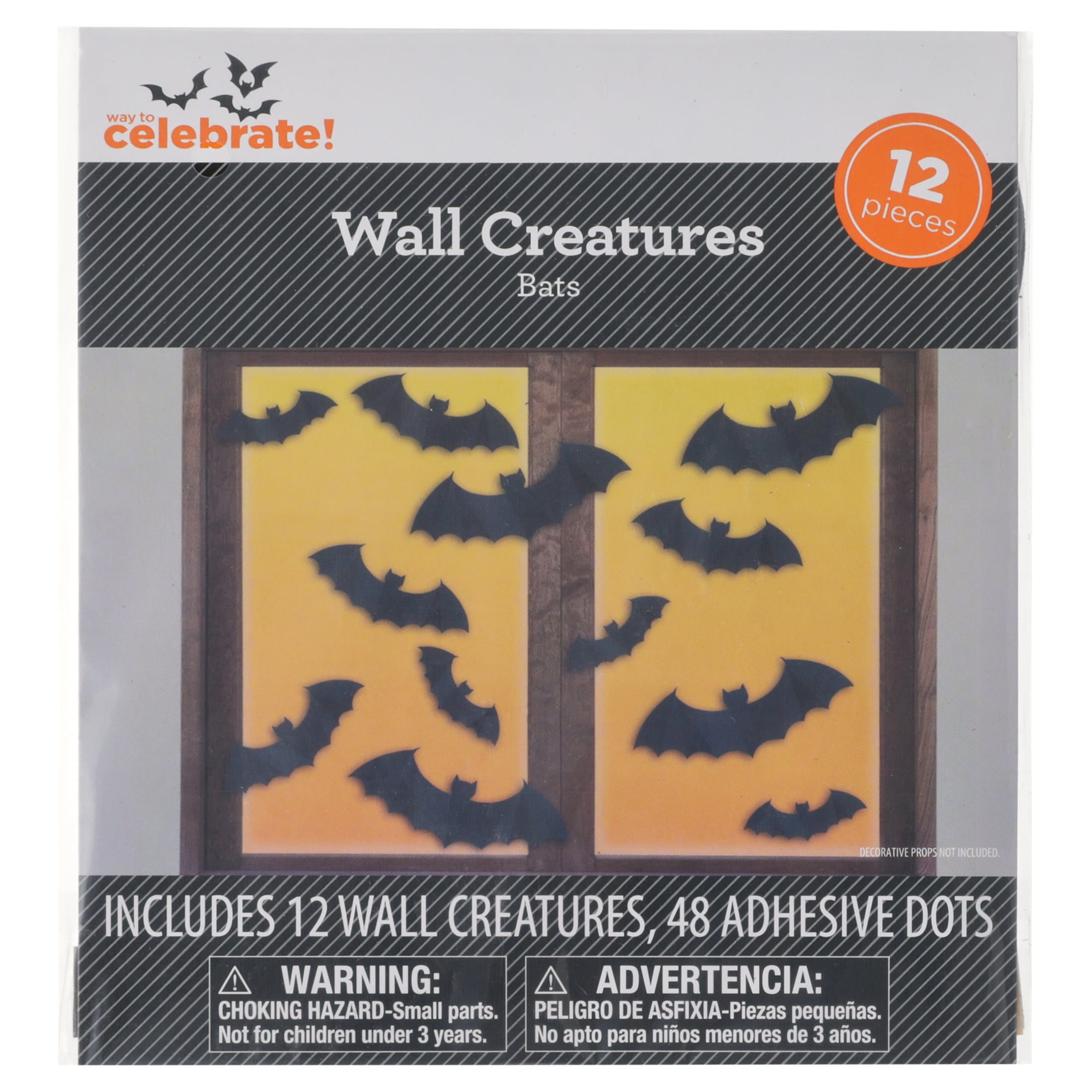 Paper Bat Wall Creatures Decoration, Black, 12 Pieces, Halloween by Way To Celebrate