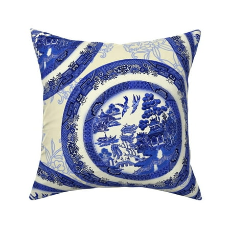 Blue Willow Asian Temple Circle Throw Pillow Cover W Optional