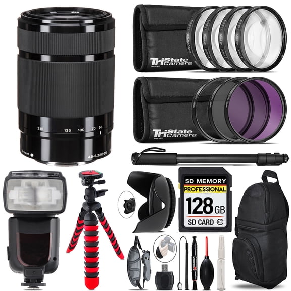 Sony E 55-210mm f/4.5-6.3 OSS Lens (Black)   7 Piece Filter & More - 128GB Accessory Kit